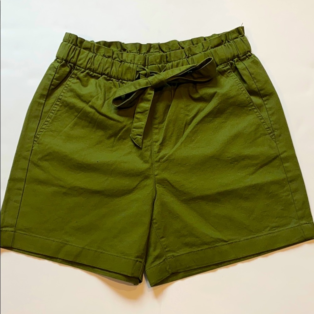 J Crew SZ 0 Pull On Tie Front Casual Short Green New (e)